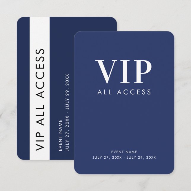 Invitation Badge d'identification VIP tout accès bleu marine  (Devant / Derrière)