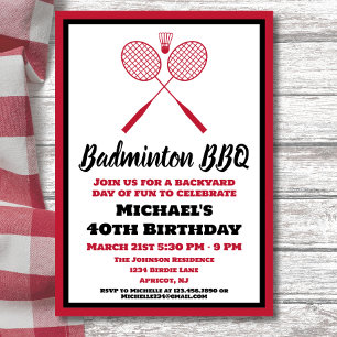 Invitation Badminton BBQ Party Sports Anniversaire