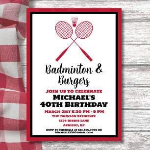 Invitation Badminton Party Sports BBQ Anniversaire