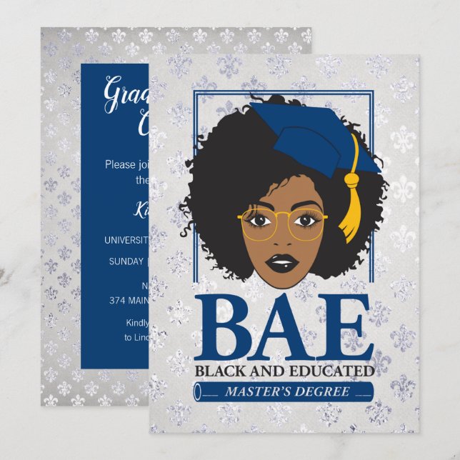 Invitation BAE Noir et Maîtrise instruite Diplôme (Devant / Derrière)