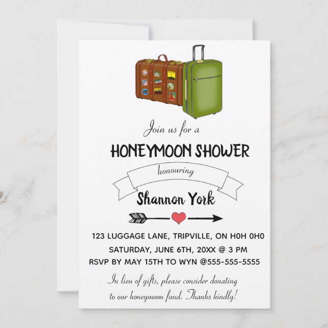 Invitation Bagage modifiable Lune de miel Douche (Devant)