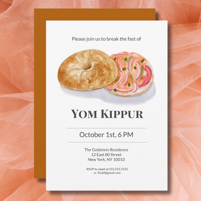 Invitation Bagels au saumon fumé aquarelle Yom Kippur (Créateur téléchargé)