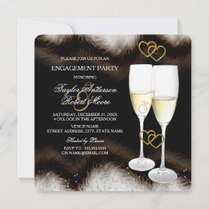 Invitation Bague Champagne Brun Noir Cœur Engagement Fête