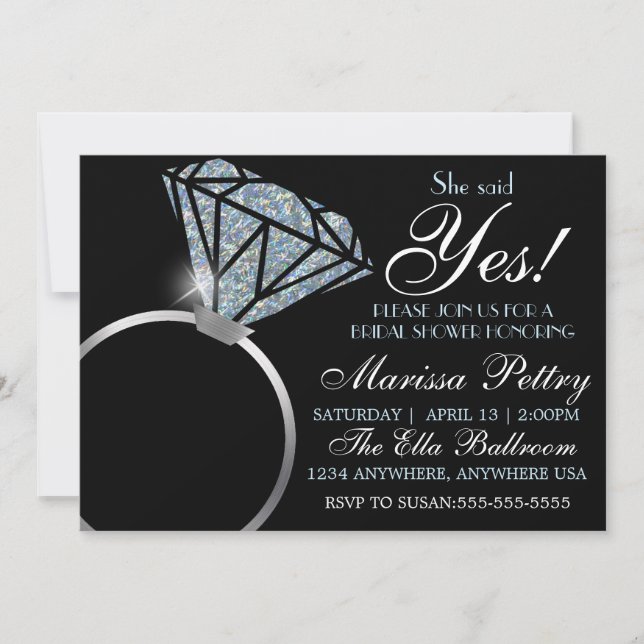 Invitation Bague de diamant, douche de mariée, elle a dit oui (Devant)
