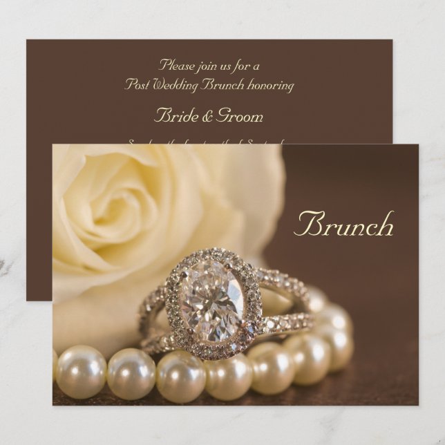 Invitation Bague de diamant ovale Rose blanche Bapteme de mar (Devant / Derrière)