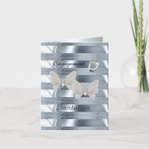 Invitation Bague de fiançailles argent bleue papillons