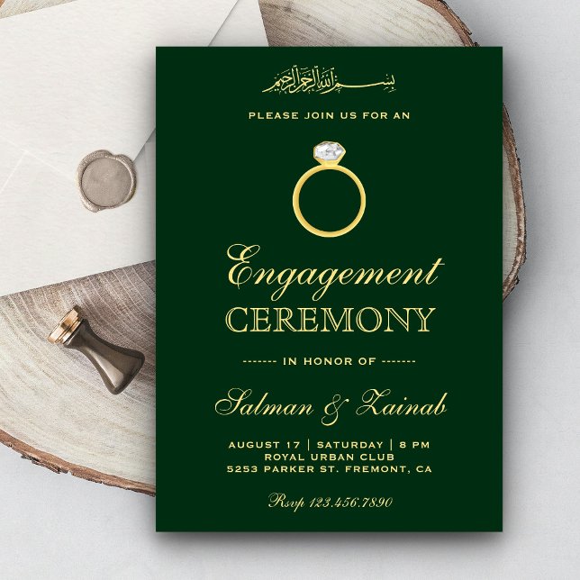Invitation Bague de fiançailles diamant or vert islamique mus (Créateur téléchargé)