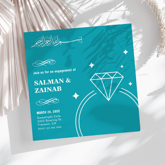 Invitation Bague de fiançailles en diamant sarcelle islamique (Créateur téléchargé)