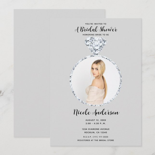 Invitation Bague de fiançailles Grey Diamond pour mariage Cad (Devant / Derrière)