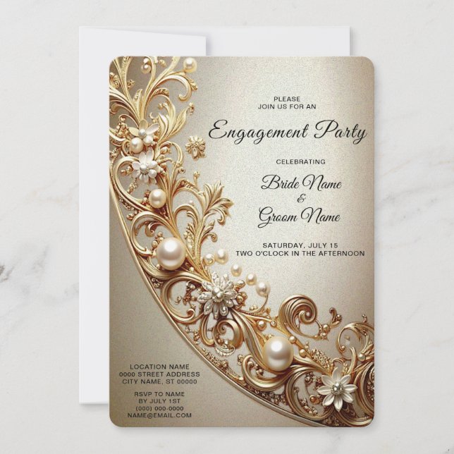 Invitation Bague de fiançailles Ornate Gold Flourish (Devant)