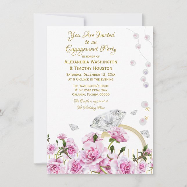Invitation Bague de fiançailles pour couples Roses Roses Perl (Devant)