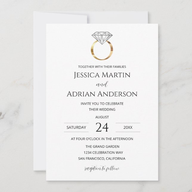 Invitation Bague de mariage diamant blanc moderne (Devant)