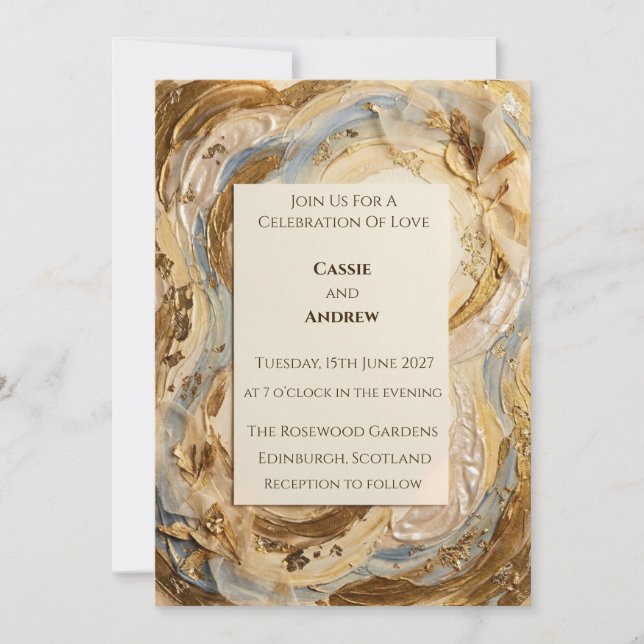 Invitation Bague de mariage en marbre d'agate à la crème doré (Devant)