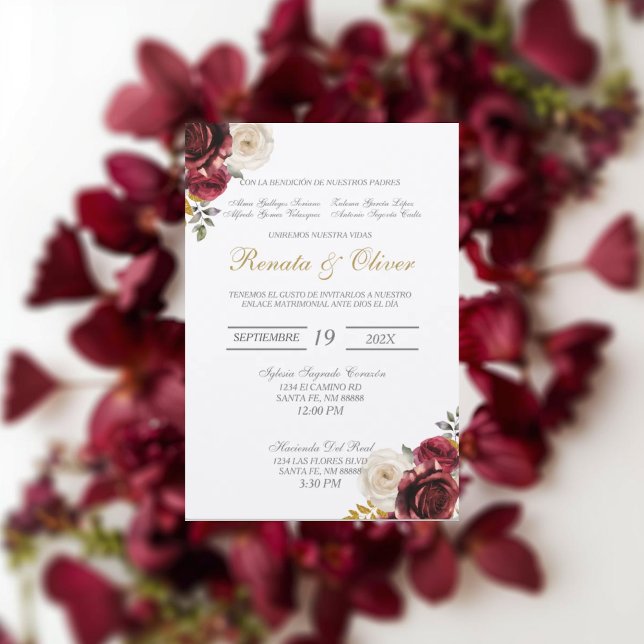 Invitation Bague de mariage fleur rouge élégante espagnol (Créateur téléchargé)