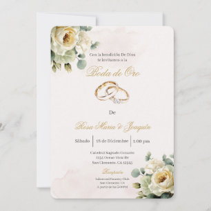 Invitation Bague de mariage or Blanc flor beige 50e anniversa