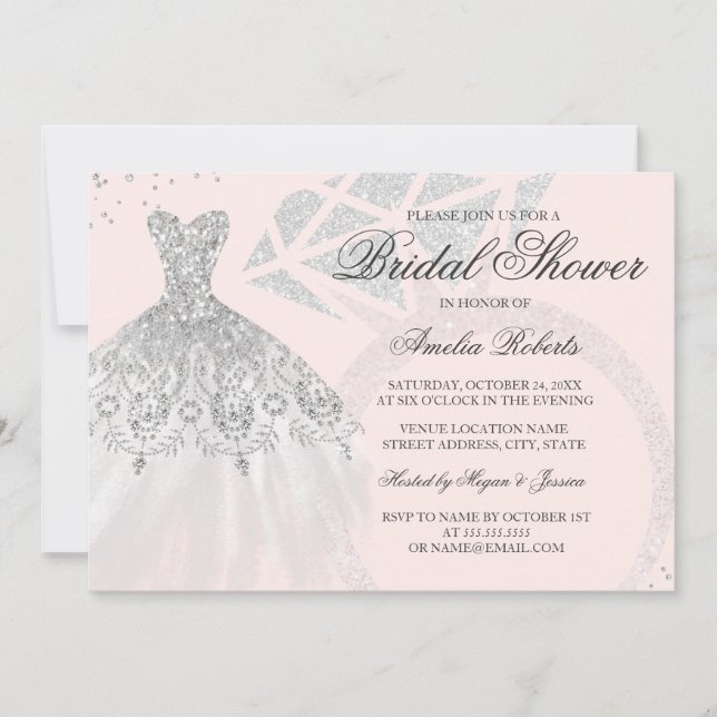 Invitation Bague de robe scintillante en or rose pour douche  (Devant)
