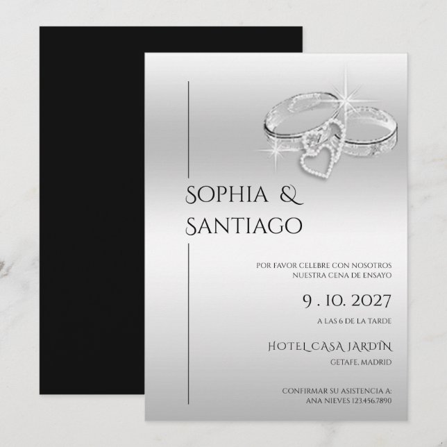 Invitation Bague Décorative Romantique Dîner de Répétition Es (Devant / Derrière)