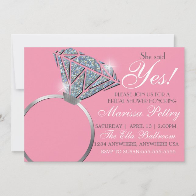 Invitation Bague diamant, Laverie de mariage, elle a dit oui, (Devant)