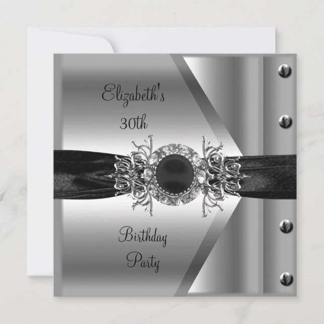 Invitation Bague diamant noir blanc argent 30e anniversaire (Devant)