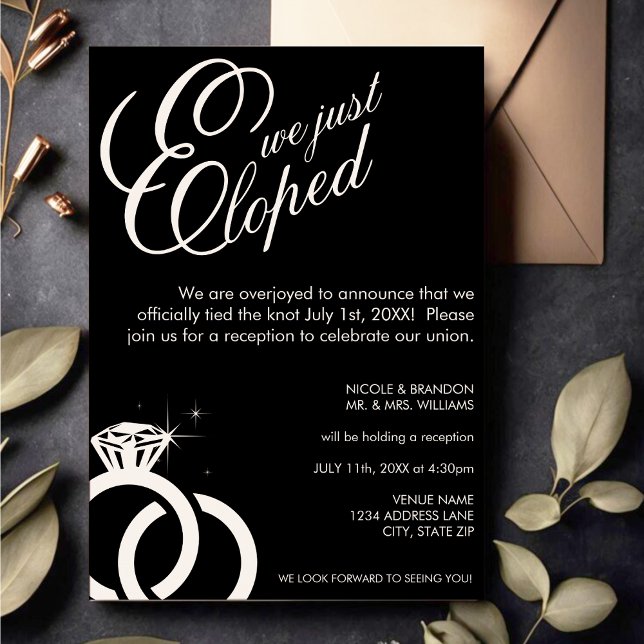 Invitation Bague en diamant blanc et noir Réception de mariag (White & Black Diamond Ring Photo Wedding Reception Invitation)