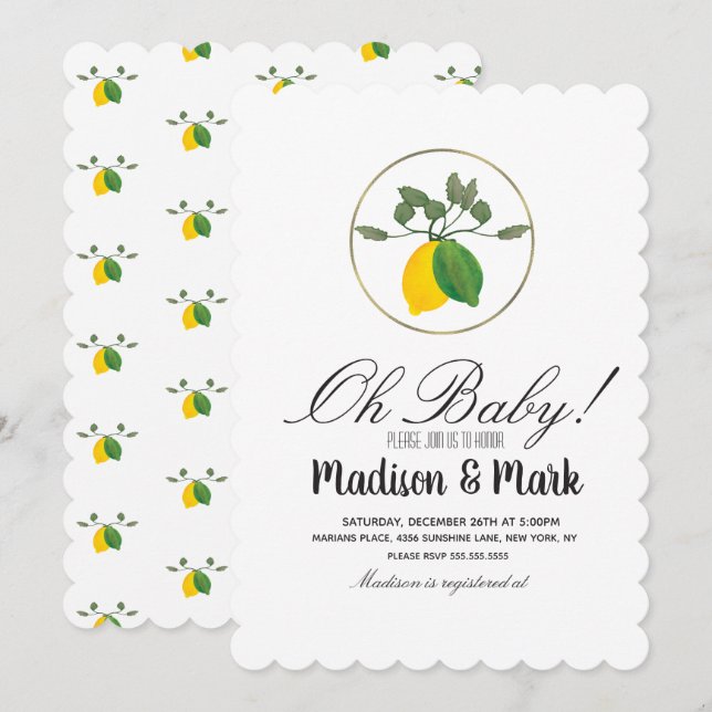 Invitation Bague en feuille de citron aquarelle moderne pour  (Devant / Derrière)