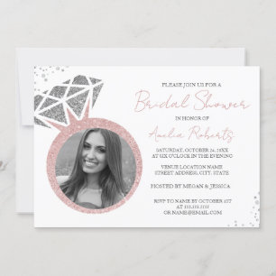 Invitation Bague photo étincelante en or rose argentée pour d
