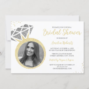Invitation Bague Photo Paillettes Or Argent Cadeau Mariage