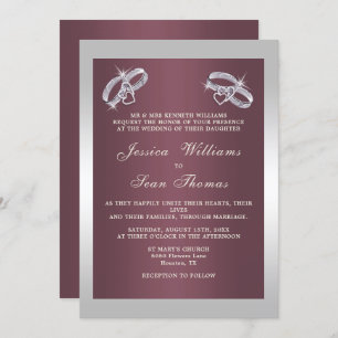 Invitation Bagues argentées et Mariage Burgandy
