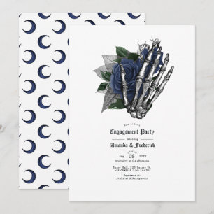 Invitation Bagues de fiançailles Gothique Roses Bleu Marine &