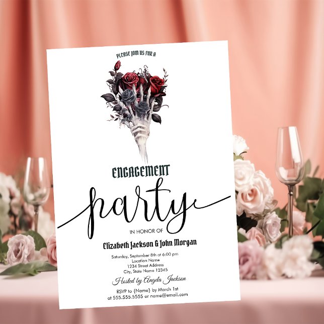 Invitation Bagues de fiançailles squelette aux roses rouges g (Créateur téléchargé)