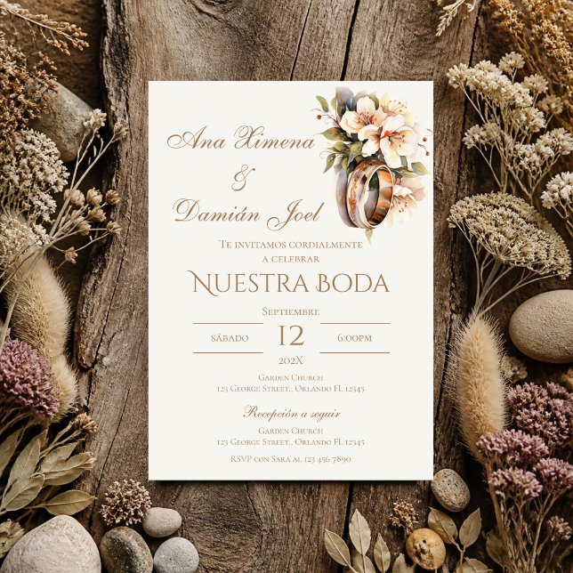 Invitation Bagues de mariage bohème en espagnol (Créateur téléchargé)