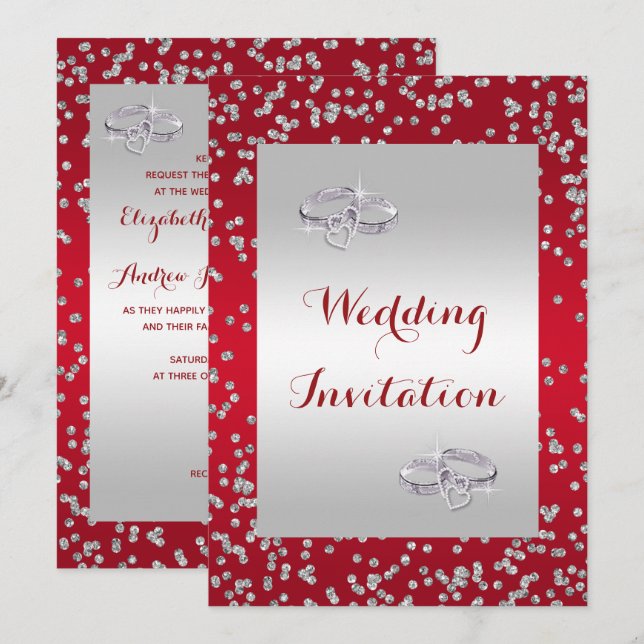 Invitation Bagues de mariage Cadre de confettis et diamants M (Devant / Derrière)