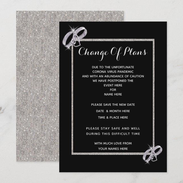 Invitation Bagues de mariage en argent diamant Changement de  (Devant / Derrière)