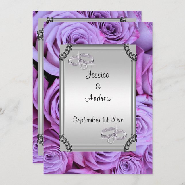 Invitation Bagues de Roses et Mariages de diamants Lilac (Devant / Derrière)