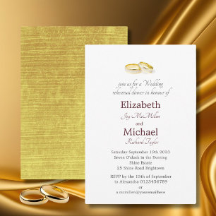 Invitation Bagues d'or Soirée de répétition de mariage élégan