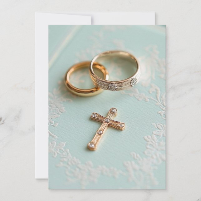 Invitation Bagues en or rose mariage et croiser (Devant)