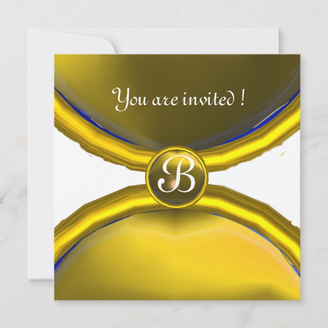Invitation BAGUES MAGIQUES, MONOGRAMME  bijou or jaune (Devant)