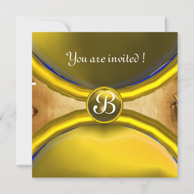 Invitation BAGUES MAGIQUES, parchemin monogrammé gemme jaune (Devant)