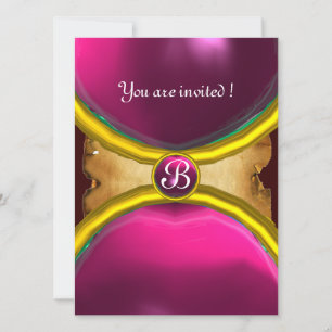 Invitation BAGUES MAGIQUES , parchemin monogramme gemme rose