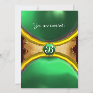 Invitation BAGUES MAGIQUES, parchemin monogrammé gemme verte