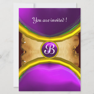 Invitation BAGUES MAGIQUES, parchemin monogramme gemme violet