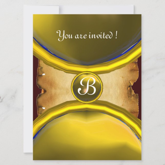 Invitation BAGUES MAGIQUES, parchemin monogramme jaune gemme (Devant)