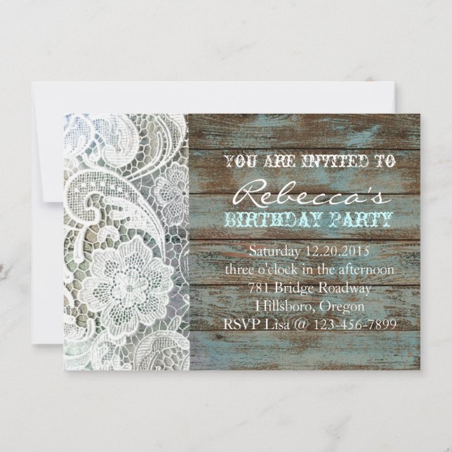 Invitation baguette chic en bois et dentelle (Dos)