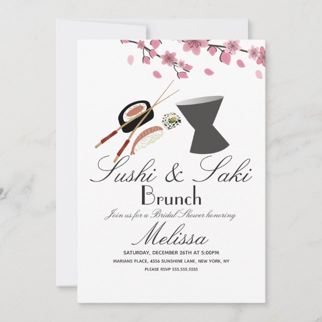 Invitation Baguette de sushi baguettes Saki arbre douche de m (Devant)