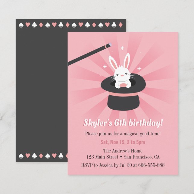 Invitation Baguette Magique et Fête d'Anniversaire des Enfant (Devant / Derrière)