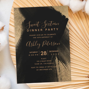 Invitation Baguettes en or noir typographie Sweet 16