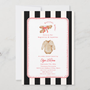 Invitation Baguettes & Layettes Baby Shower rayé à la françai