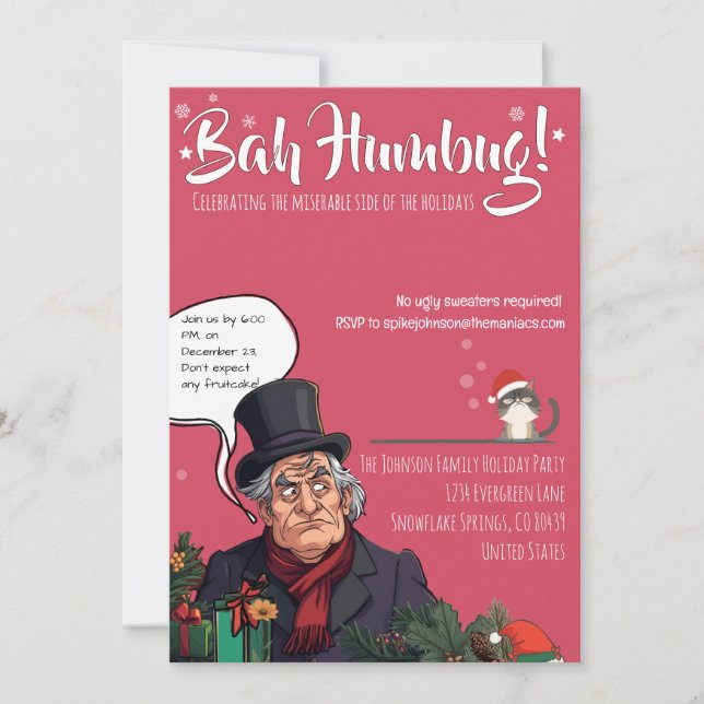 Invitation Bah Humbug Fête de Noël – Amusement de vacances gr (Devant)