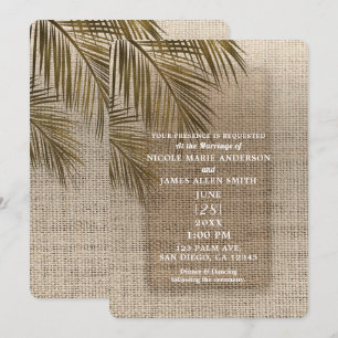 Invitation Bahama Breeze Bronze Palme Rustique Toile de Jute 