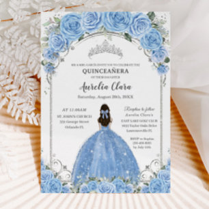 Invitation Bahama Sky Blue Floral Robe Argent Quinceañera